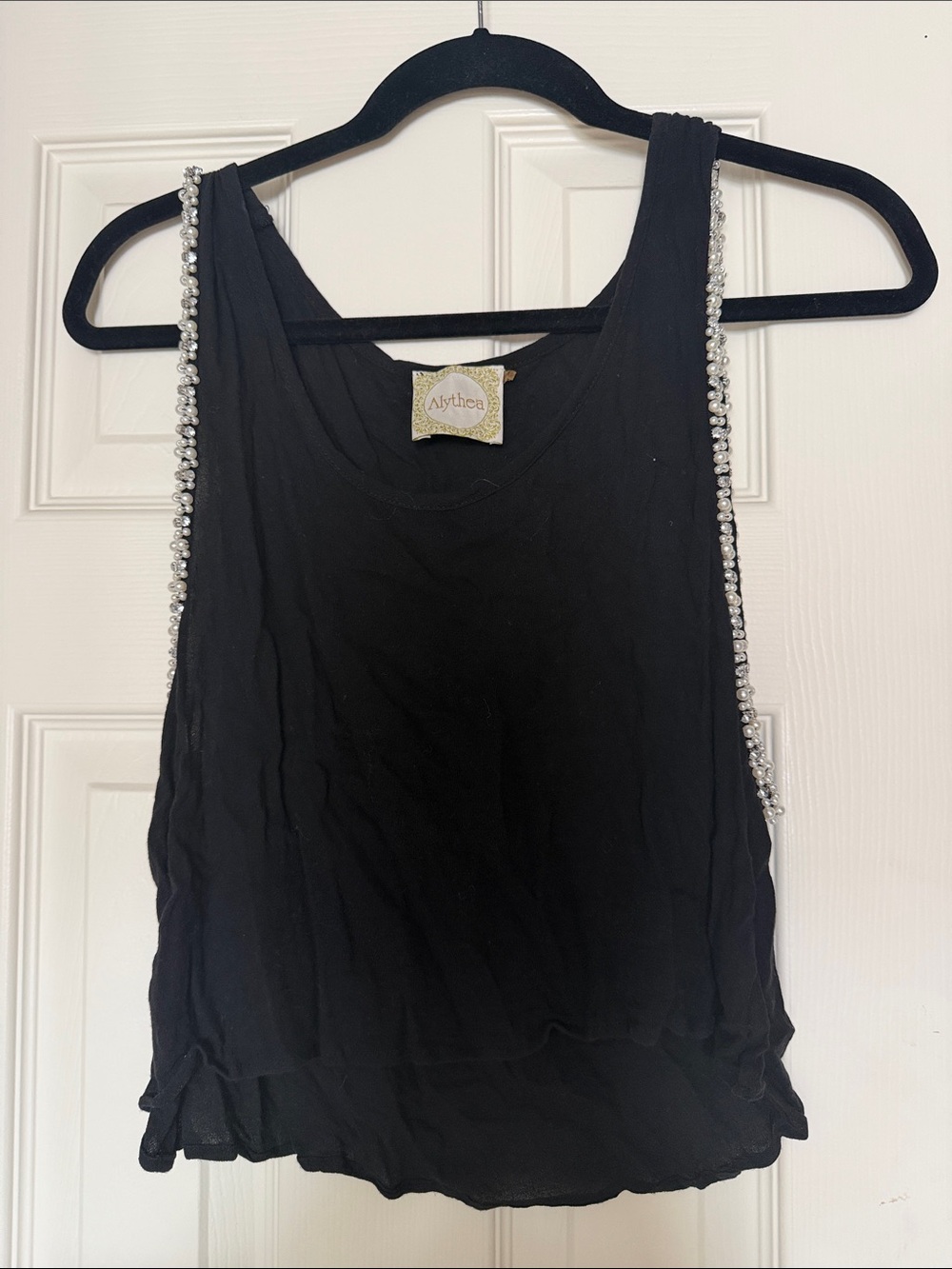 Alythea Black Tank Top with Crystal-Embellished Straps